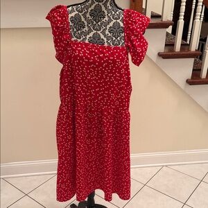 SHEIN Red Midi Dress with White Floral Pattern